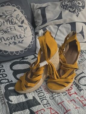 torrid Mustard Yellow Strappy Espadrille Wedge Sandals